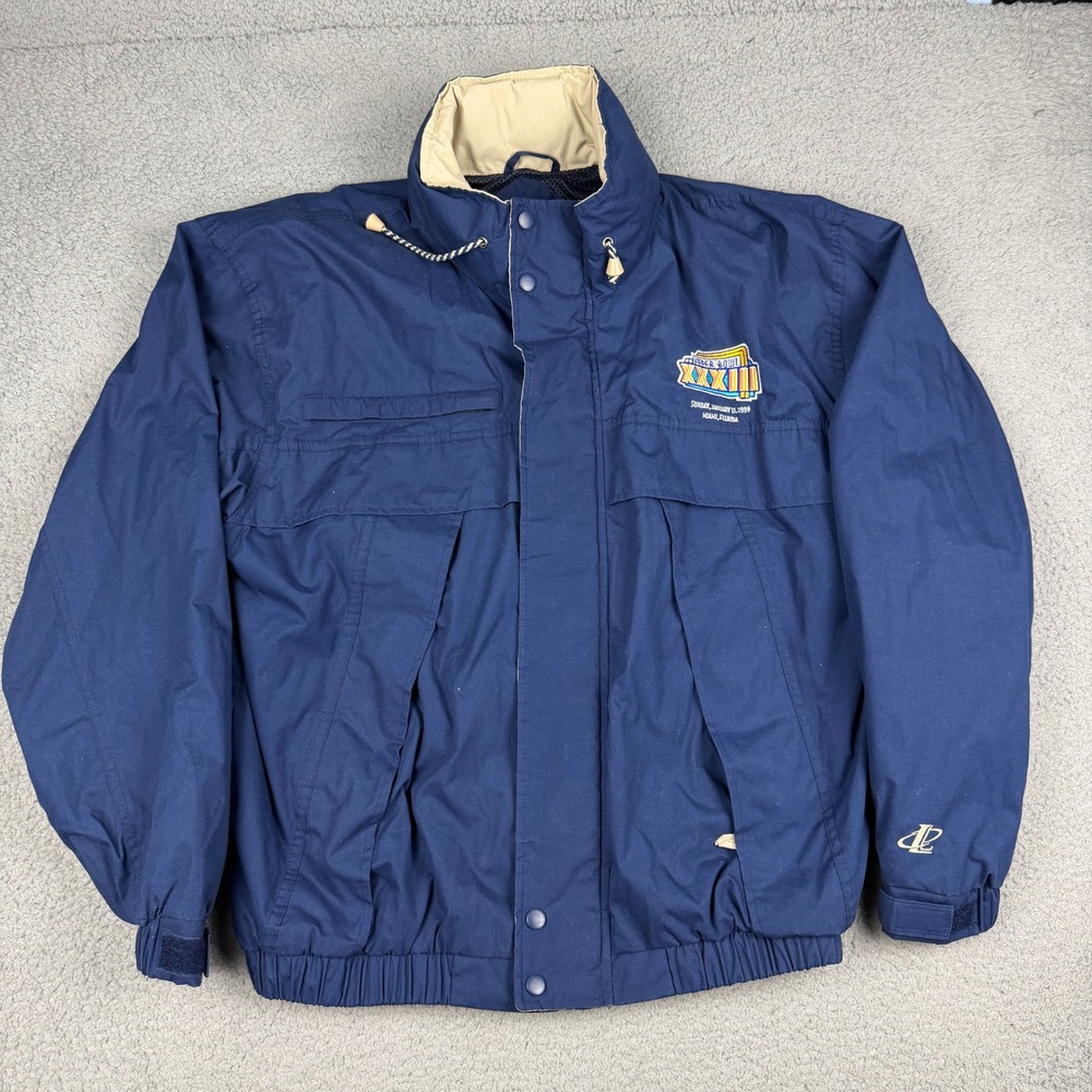 Vintage Logo Athletic Jacket Mens L Blue Super Bowl XXXIII 1999 NFL Windbreaker